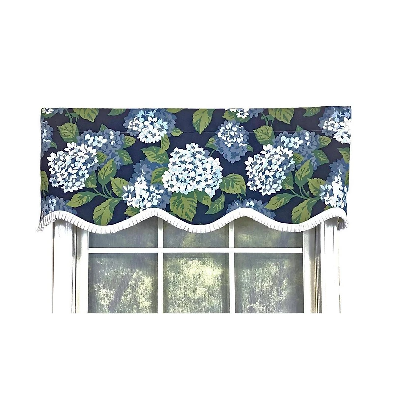Rlf Home Hydrangea Ruffled Provance valance 3in Rod Pocket Navy, 50in x 17in - Rlf Home