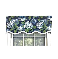 Rlf Home Hydrangea Ruffled Provance valance 3in Rod Pocket Navy, 50in x 17in - Rlf Home