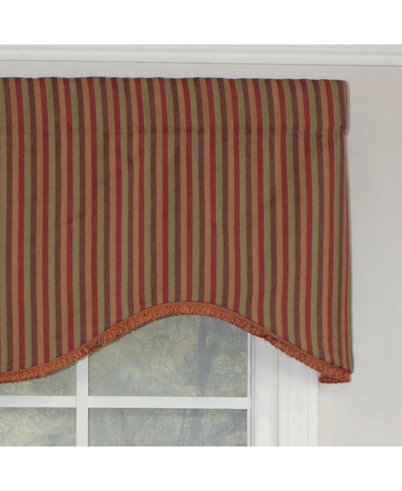 Rlf Home Olivia Stripe Trimmed Cornice 100% Cotton with Fully Lined 3" Rod Pocket Valnance for Windows 50" x 17" Multi