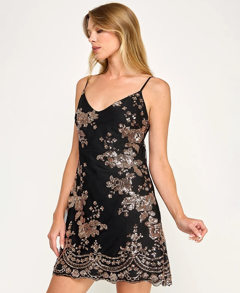 Seni & Cade Juniors' Sequin V-Neck Slip Dress