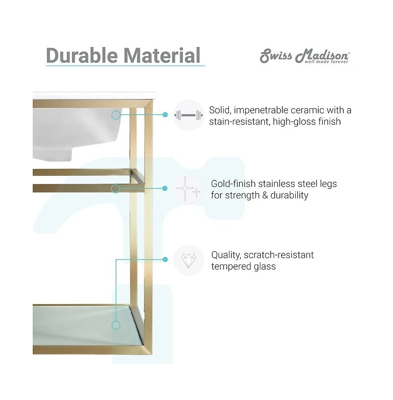 Swiss MadisonPierre 36 Single, Open Shelf, Gold Metal Frame Bathroom Vanity