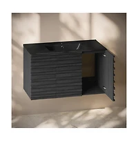 Swiss MadisonCascade 36" Wall-Mounted Bathroom Vanity in Black Oak with Black Sink Top