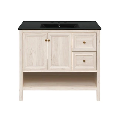 Swiss Madison 36" Freestanding Bathroom Vanity in White Oak, Black 3-Hole Widespread Sink Top