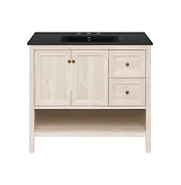 Swiss Madison 36" Freestanding Bathroom Vanity in White Oak, Black 3-Hole Widespread Sink Top