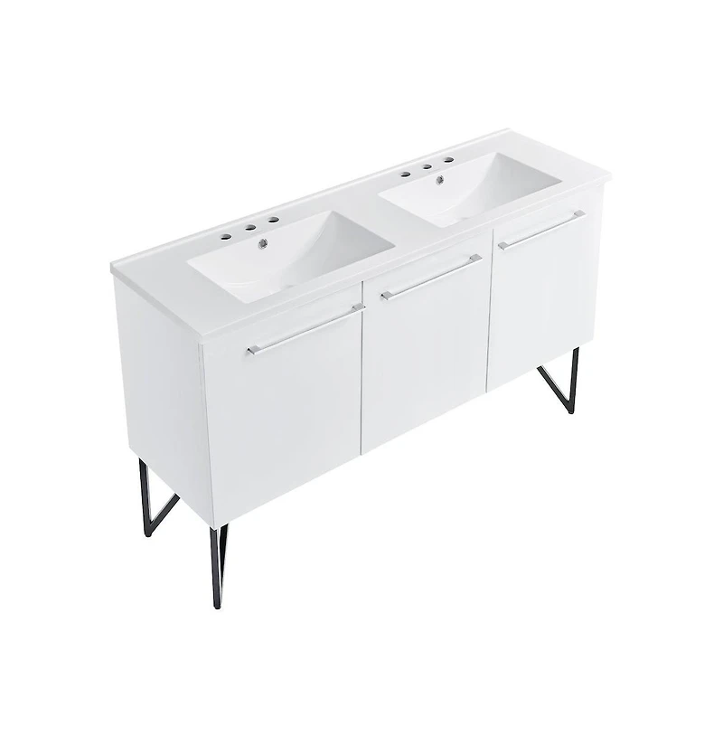 Swiss Madison60 in. White, Double Basin Bathroom Vanity, White, 3-Hole Sink Top