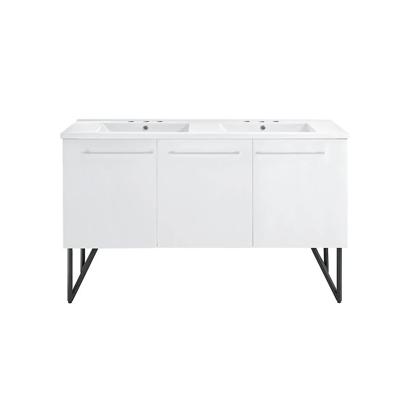 Swiss Madison60 in. White, Double Basin Bathroom Vanity, White, 3-Hole Sink Top