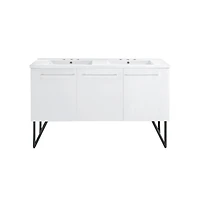 Swiss Madison60 in. White, Double Basin Bathroom Vanity, White, 3-Hole Sink Top