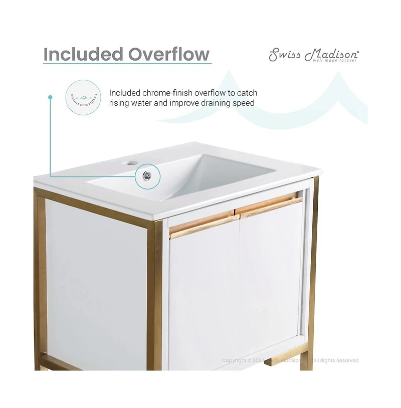 Swiss Madison Marseille 24" Bathroom Vanity in White and Brushed Gold