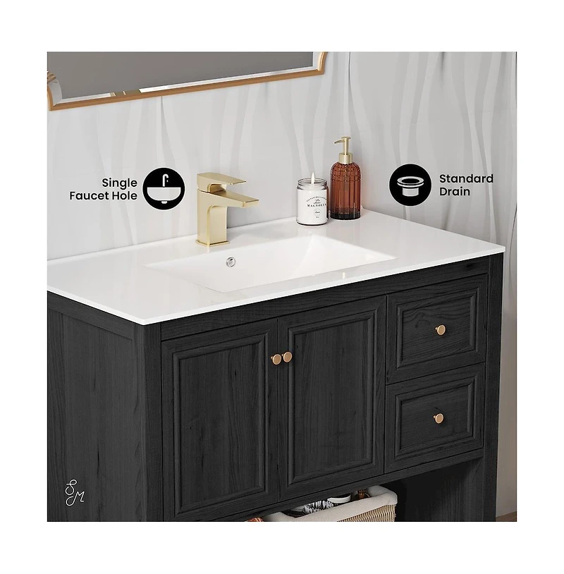 Chateau 36" Freestanding Bathroom Vanity in Black Oak with Sink Top