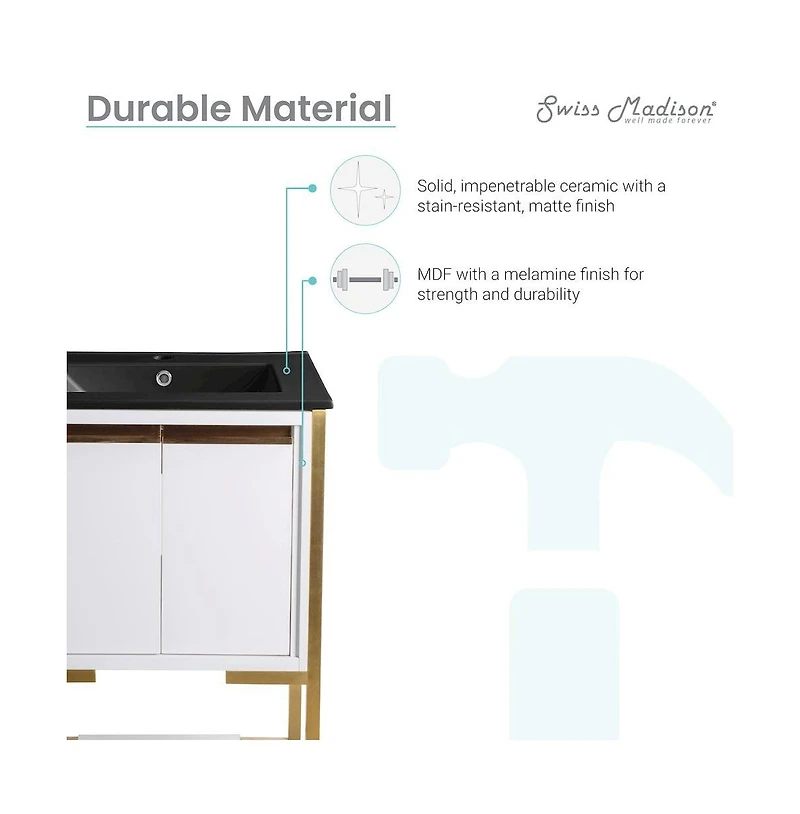 Swiss Madison Marseille 24 in. White Bathroom Vanity With Black Ceramic Sink Top