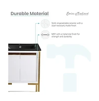 Swiss Madison Marseille 24 in. White Bathroom Vanity With Black Ceramic Sink Top