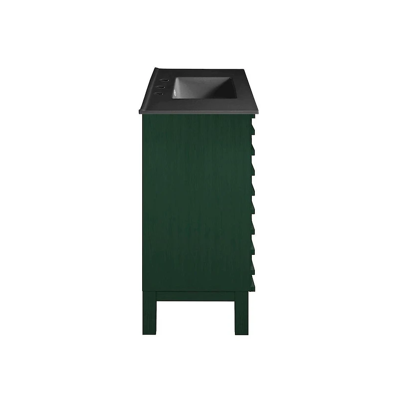 Swiss Madison 36" Freestanding Bathroom Vanity in Green Oak, Black 3-Hole Widespread Sink Top
