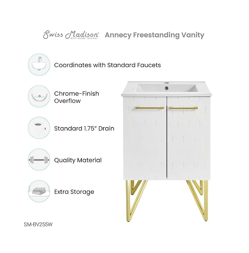 Swiss Madison Annecy 24" Freestanding Bathroom Vanity in Galaxy White with Sink Top