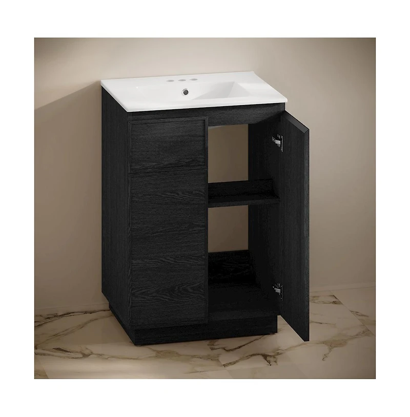 Swiss Madison24" Freestanding Bathroom Vanity in Black Oak with 3-Hole Centerset Sink Top