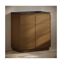 Swiss Madison 36" Freestanding Bathroom Vanity in Brown Oak, Black 3-Hole Widespread Sink Top
