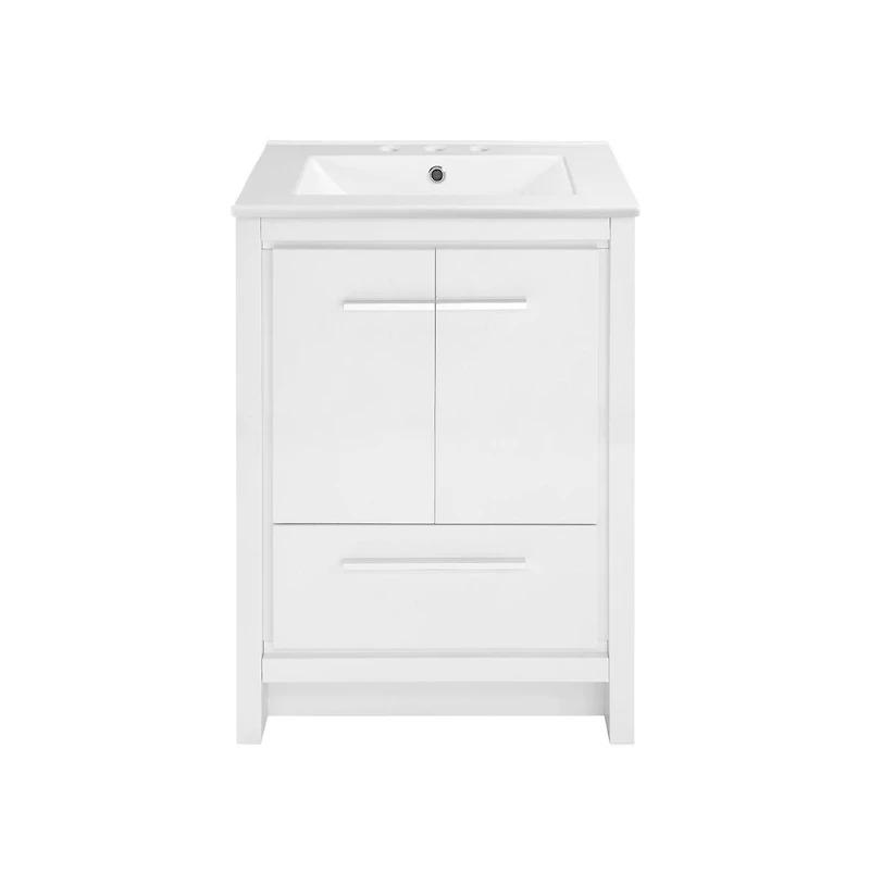 Swiss Madison Virage 24 in. White Bathroom Vanity With White, 3-Hole Ceramic Sink Top