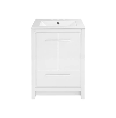 Swiss Madison Virage 24 in. White Bathroom Vanity With White, 3-Hole Ceramic Sink Top