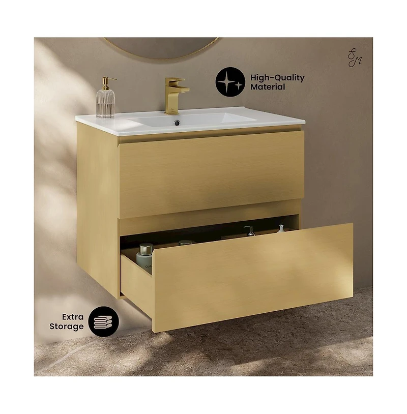 Swiss Madison Liberte 30" Wall-Mounted Bathroom Vanity in Natural Oak with Sink Top