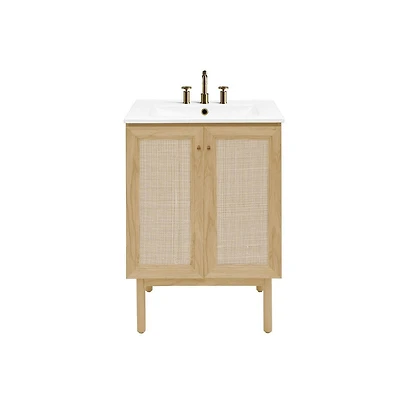 Swiss Madison 24" Freestanding Bathroom Vanity in Natural Oak with 3-Hole Centerset Sink Top