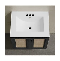 24" Wall-Mounted Bathroom Vanity in Black Oak, Centerset Faucet Holes Vanity Top