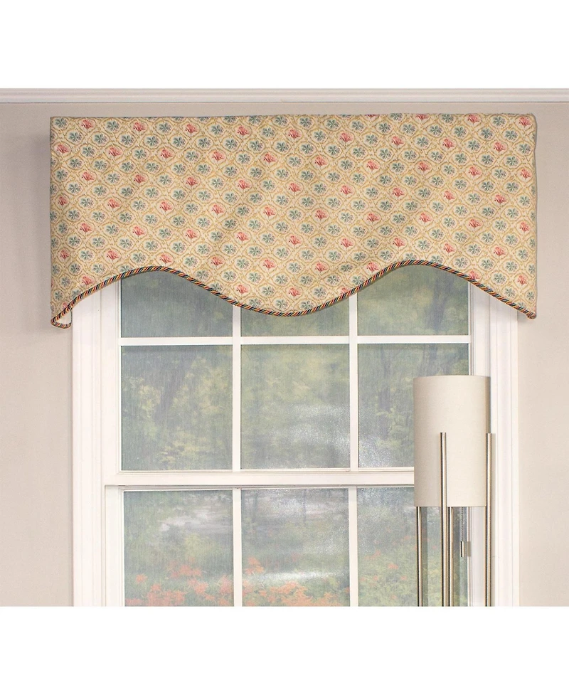 Rlf Home Lake Blossom Corded Cornice 100% Cotton with Fully Lined 3" Rod Pocket Valnance for Windows 50" x 17" Multi