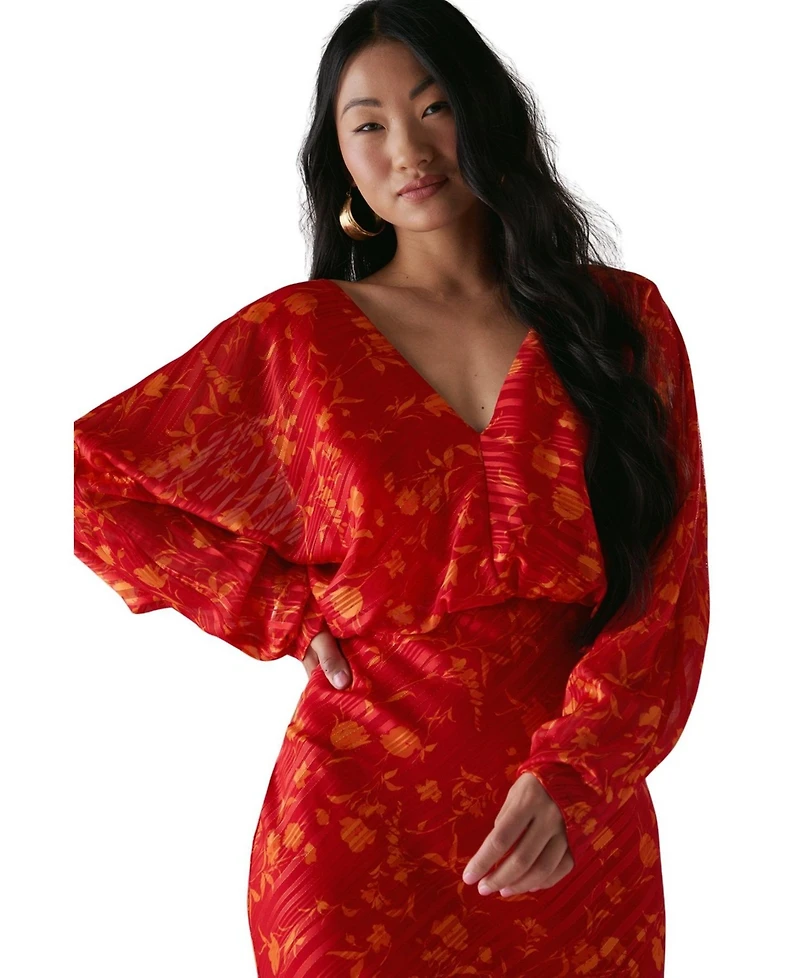 Warehouse Women's Shadow Stripe Neck Midi Dress