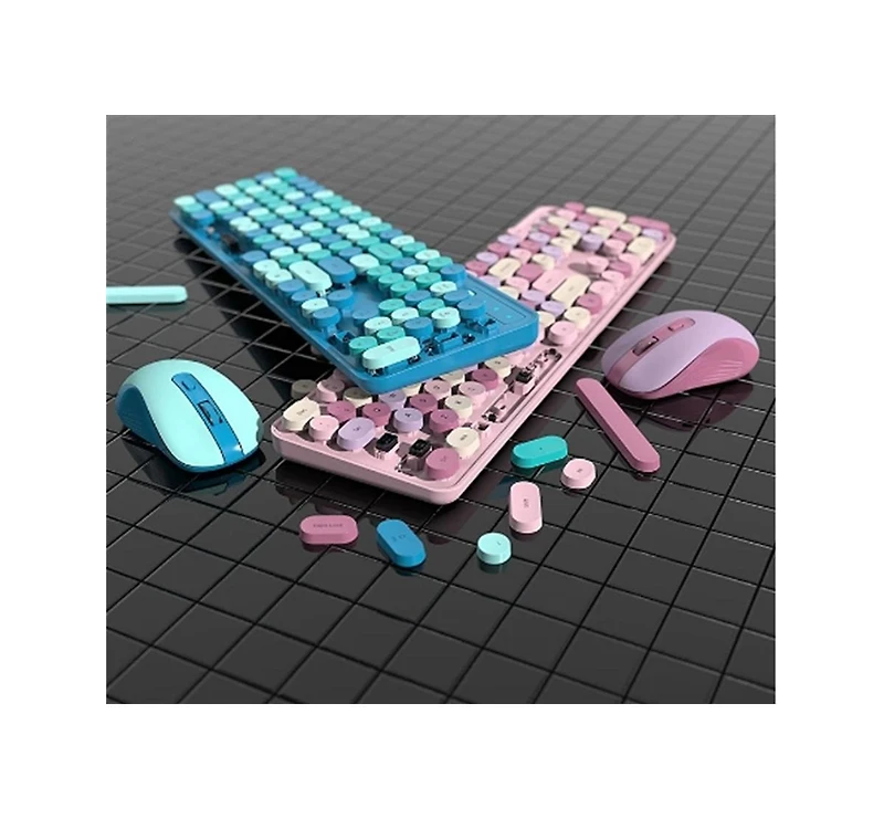 Women's Wireless Keyboard and Mouse Set - Office Typing Silent Design, Retro Cute Round Key Design, Battery Required, 2.4G Wireless Connection