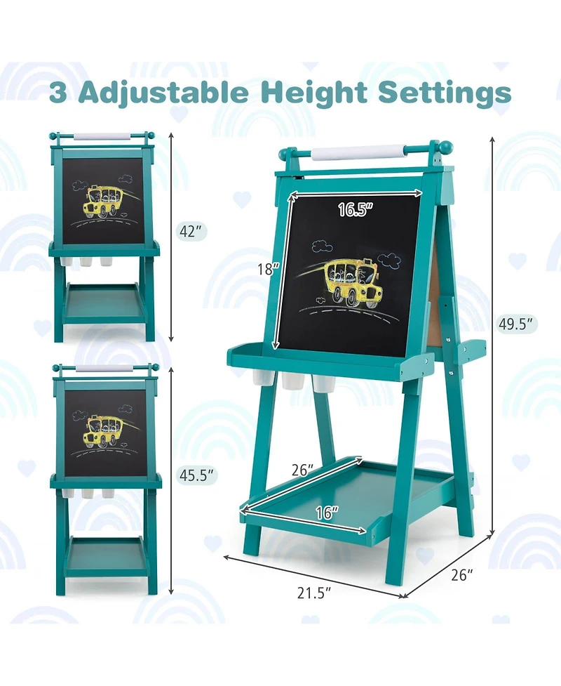 3-in-1 Double-sided Art Easel with Chalkboard and Magnetic Whiteboard