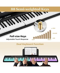 Mecale 88 Key Foldable Piano Keyboard Portable Semi Weighted Electric Piano