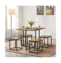 Industrial Dining Room Furniture Set with 1 Square Table and 4 Stools Drift Brown
