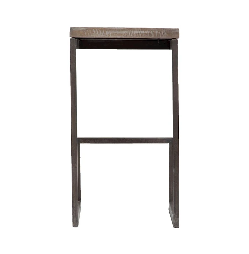 Porter Designs Cube Solid Mango Wood & Metal Bar Stool, Gray (Set of 2)