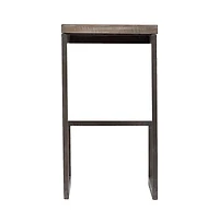 Porter Designs Cube Solid Mango Wood & Metal Bar Stool, Gray (Set of 2)