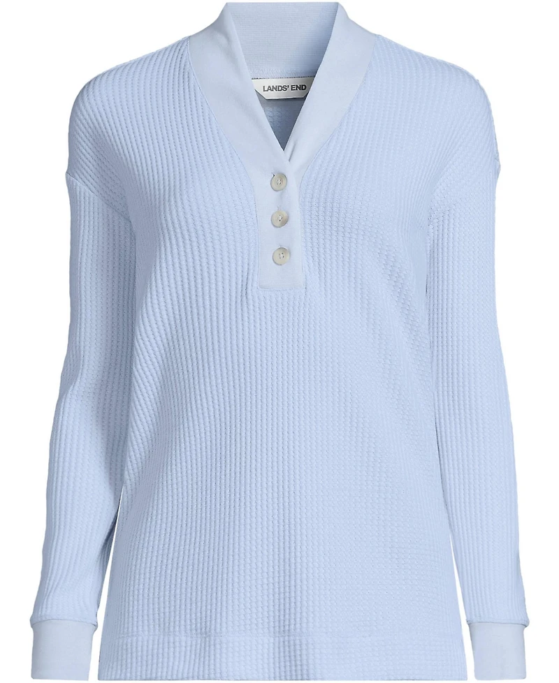 Lands' End Women's Long Sleeve Waffle Shawl Collar Henley