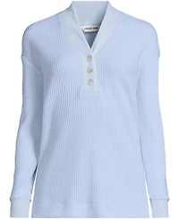 Lands' End Women's Long Sleeve Waffle Shawl Collar Henley