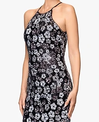 Betsy & Adam Women's Sequin All-Over Flower Long Dress