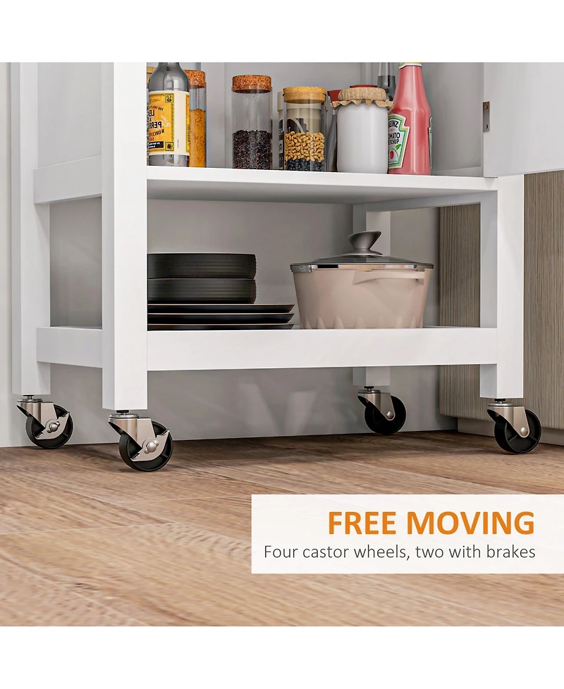 Homcom Kitchen Cart, Rolling Kitchen Island with Rubberwood Top,