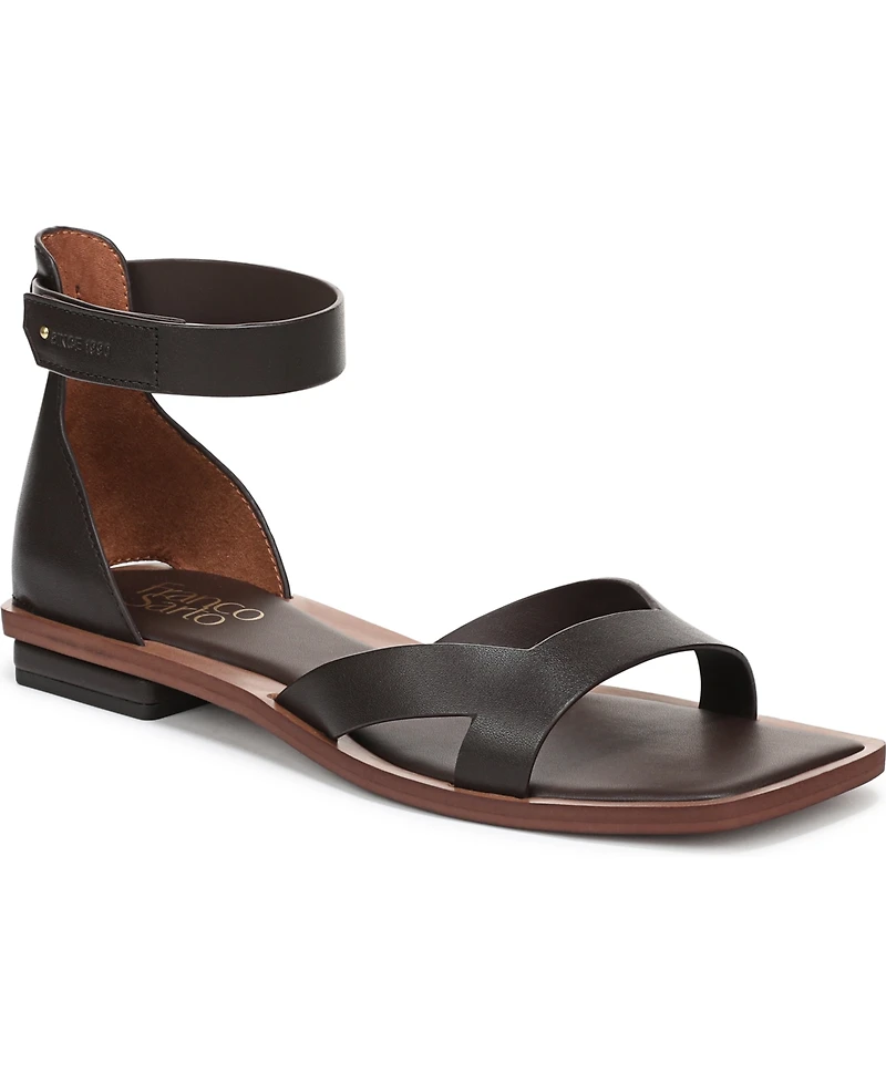 Franco Sarto Women's Elisa Open Square Toe Ankle Strap Flat Sandals