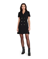 Tahari Asl Women's Double Breasted Pleat Hem Short-Sleeve Coat Dress