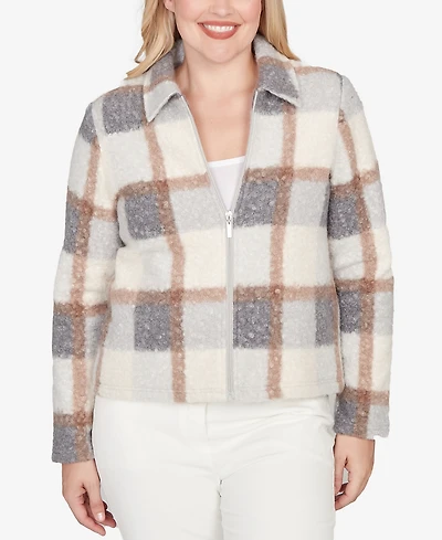Alfred Dunner Petite Vienna Plaid Boucle Long-Sleeve Jacket