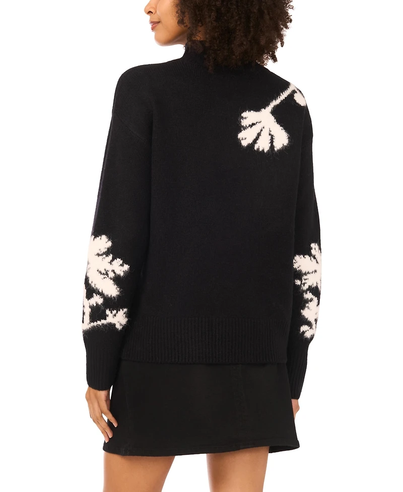 Vince Camuto Women's Floral Motif Long-Sleeve Sweater