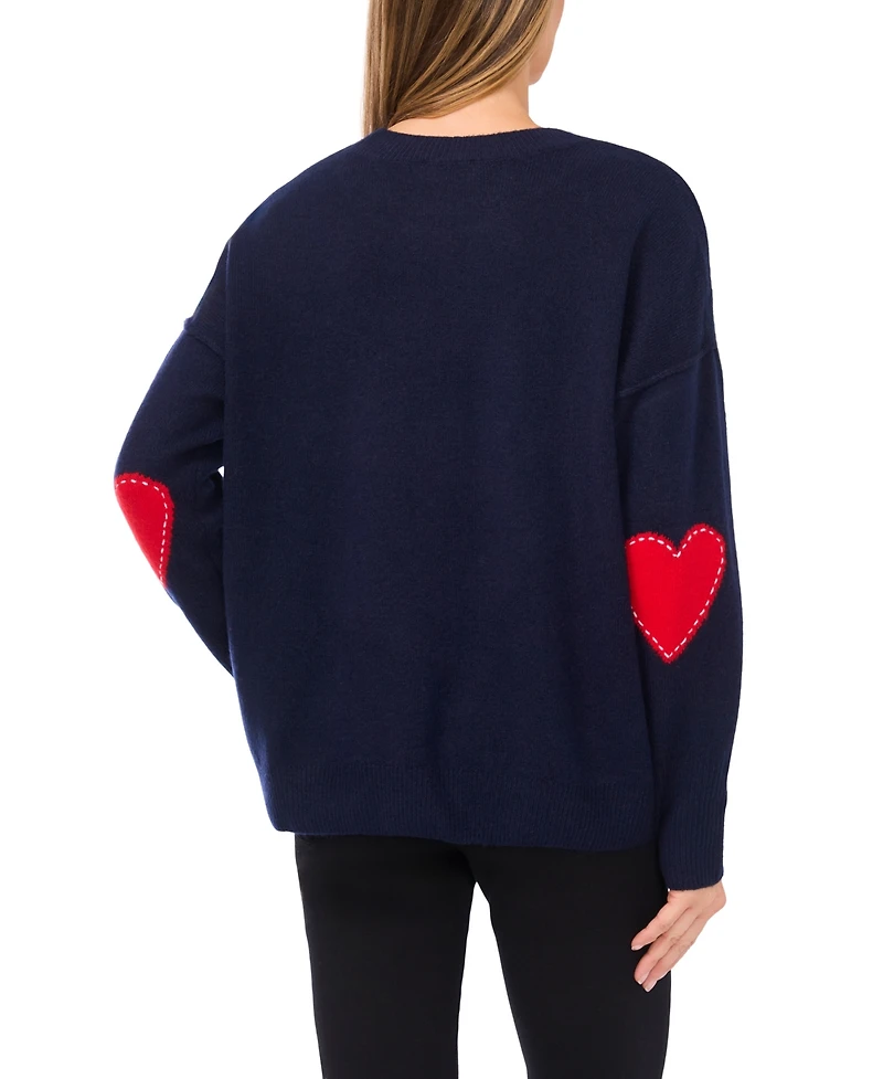 CeCe Women's Heart Elbow Patch Crewneck Sweater