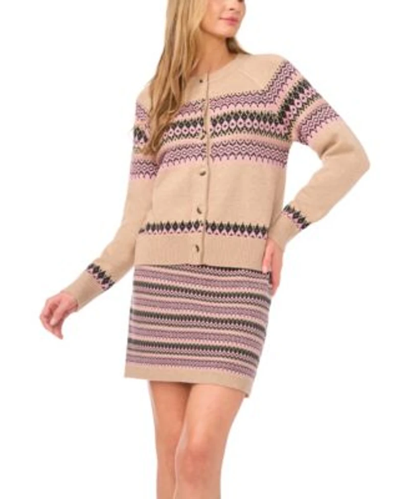 Cece Womens Fair Isle Cardigan Sweater Mini Skirt