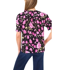 CeCe Women's Puff Short-Sleeve Button Down Ruffle Top