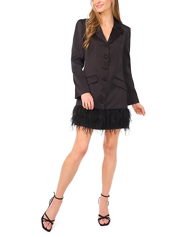 CeCe Women's Feather Trim Satin Blazer Dress