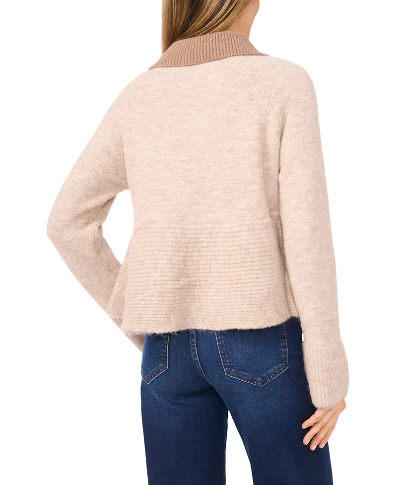 CeCe Women's Collared Peplum Long-Sleeve Sweater