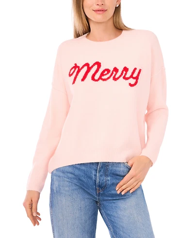 CeCe Women's Merry Script Long-Sleeve Cozy Sweater