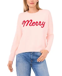 CeCe Women's Merry Script Long-Sleeve Cozy Sweater