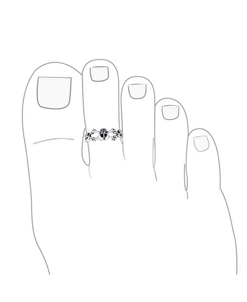 Bling Jewelry Set of 2 Nautical Fish Bone and Punk Rocker Skull Midi Toe Ring Sterling Silver