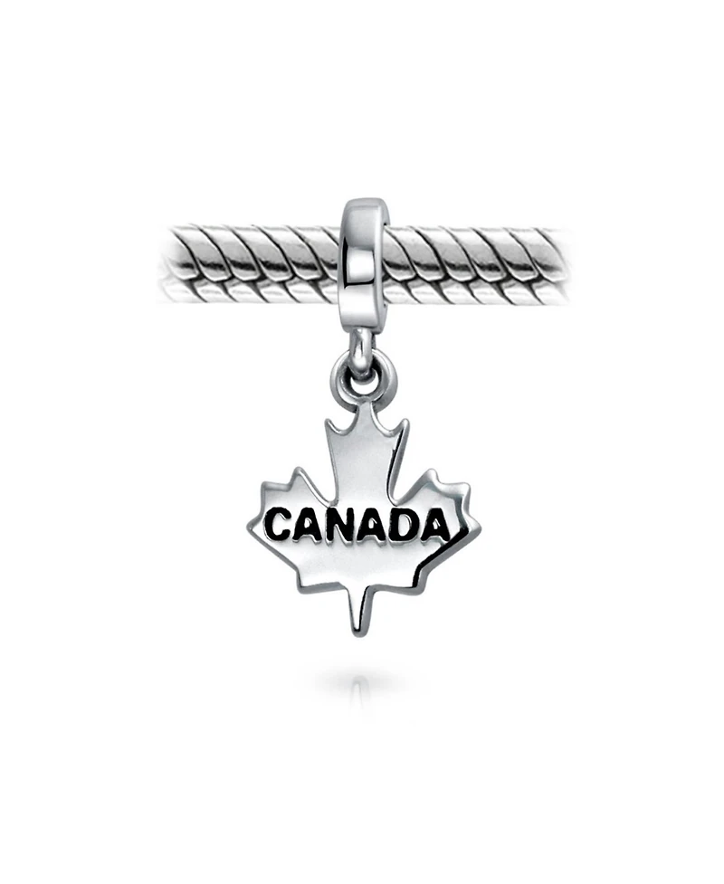 Bling Jewelry Set of 2 Red Enamel Canadian Flag & Maple Leaf Dangle Charm Bead Oxidized Silver