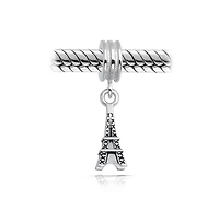 Bling Jewelry Set of 2 London Travel Suitcase Luggage & Paris Eiffel Tower Dangle Charm Bead Sterling Silver